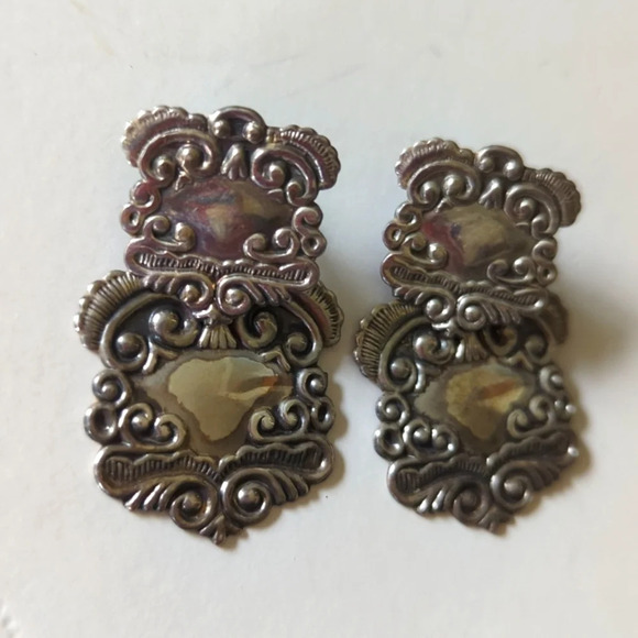 Vintage Sterling Silver Etruscan Earrings - Picture 2 of 6